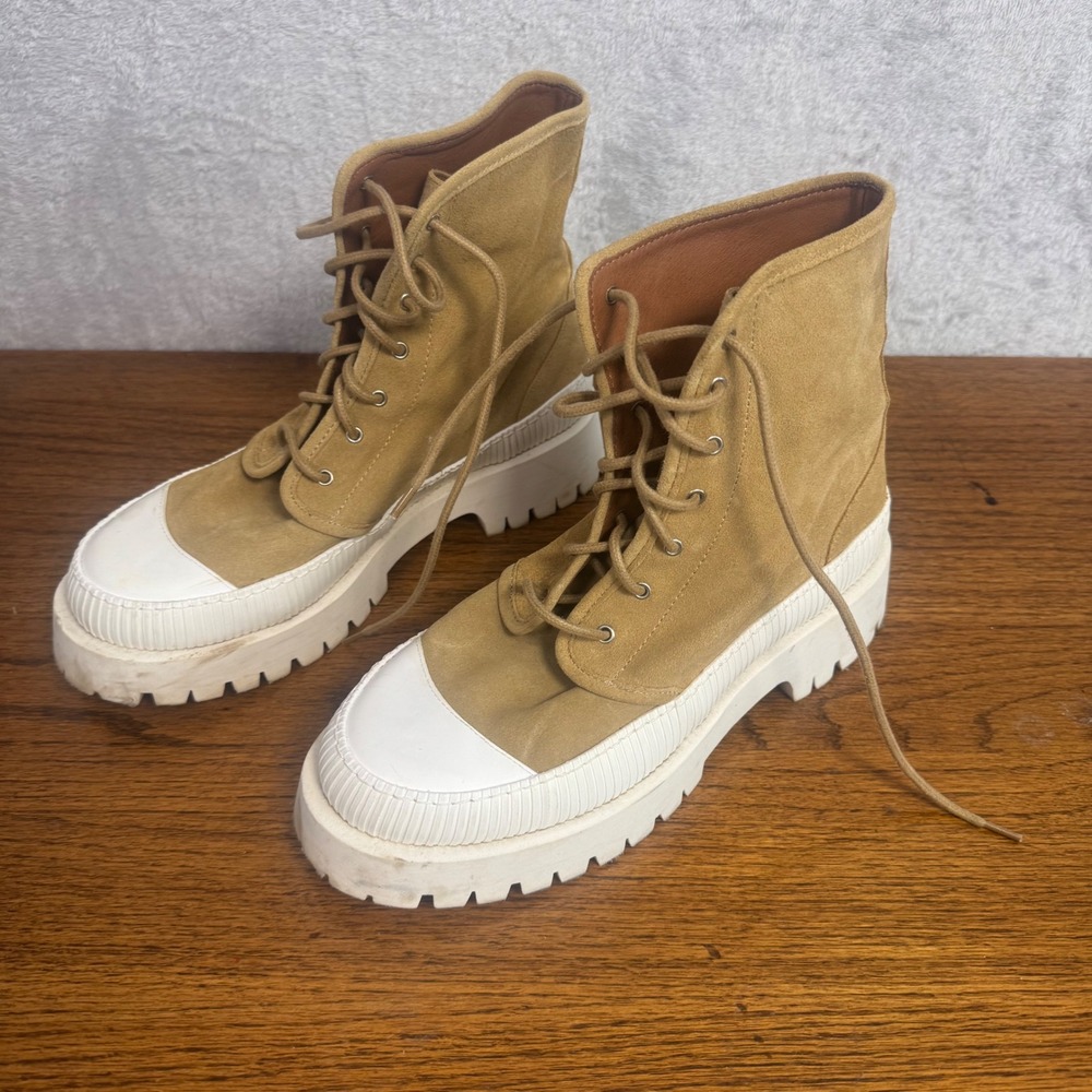 Maeve Womens Hybrid Lug Sole Sneaker Combat Boots 9 Beige Suede Lace Up Chunky - Picture 4 of 9